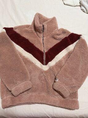 Abercrombie & Fitch Plush Half-Zip Sherpa Pullover - Rose, Burgundy & Cream